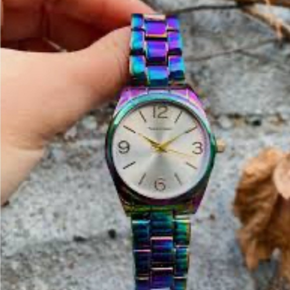 Vernier Womens Rainbow Round Iridescent Bracelet Watch W/ Sleek Silver Dial NWT - Picture 2 of 12